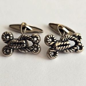 Vintage cufflinks hook and eye knot design Silver tone cable cuff links